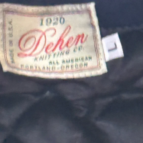 Dehen Varsity Jacket Navy with Brown Leather Sleeves Made in USA